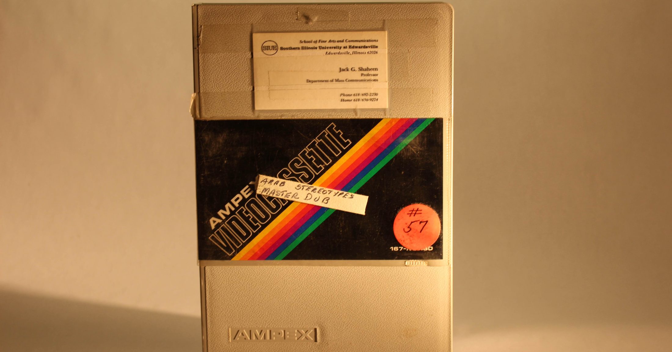 A photograph of a tape from the Jack G. Shaheen Archive.