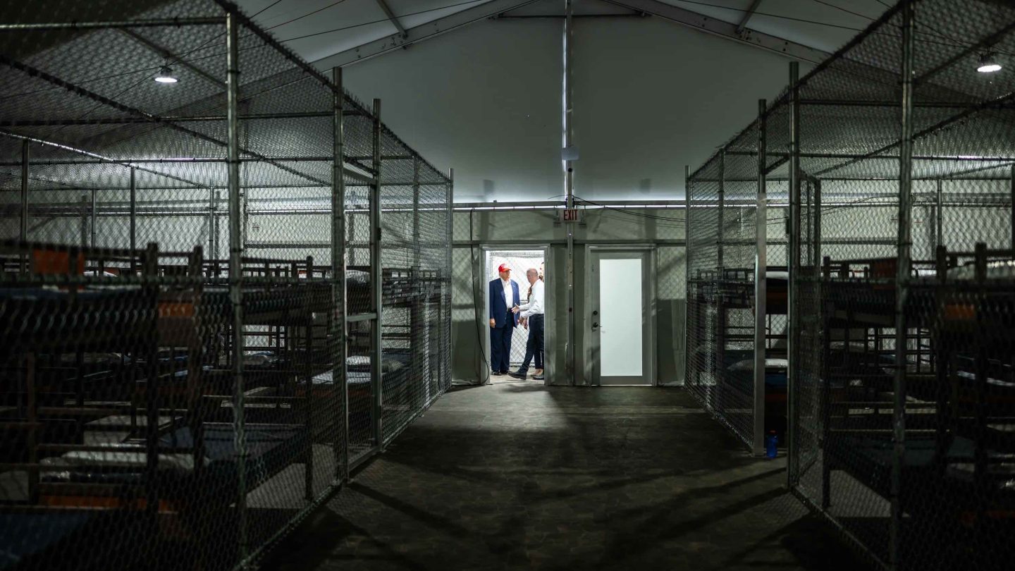 A photograph of the detention area at the infamous "Alligator Alcatraz". Whitehouse.gov under the Creative Commons Attribution 3.0 License.