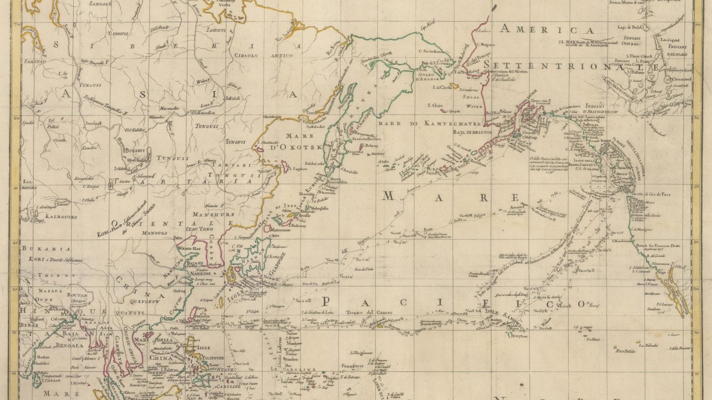 Meares, John, and Giovacchino Pagani. "Carta del Mar Pacifico del nord che comprendela costa nord est d'Asia e la costa-nord ouest d'America riconosciute nel 1778 e79 del Cap. Cook e piu particolarmente ancora nel 1788. e. 89." Map. Florence/Italy: Pagani, Giovacchino, 1796. Norman B. Leventhal Map & Education Center, https://collections.leventhalmap.org/search/commonwealth:vx0273587 (accessed January 06, 2026)